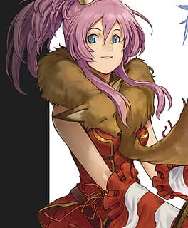 Ilustração do avatar de MaxDemo, com cabelos rosa e traje vermelho