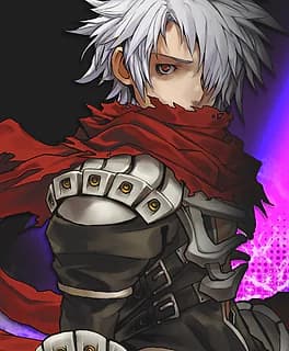 Ilustração do avatar de Satori, com cabelos brancos e cachecol vermelho